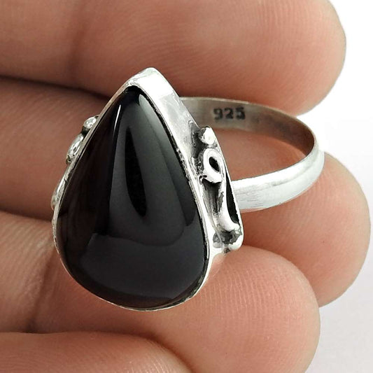 Anniversary Gift For Her Natural Onyx Statement Boho Ring Size 9 925 Silver O10