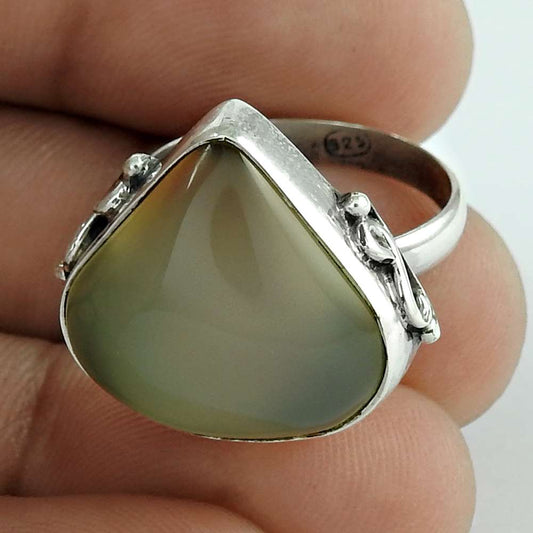 Natural Chalcedony Gemstone Cocktail Tribal Blue Ring Size 7 925 Silver N6