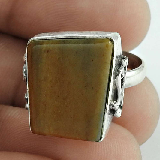 Natural Tiger'S Eye Gemstone Band Tribal Ring Size 6 925 Sterling Silver G3