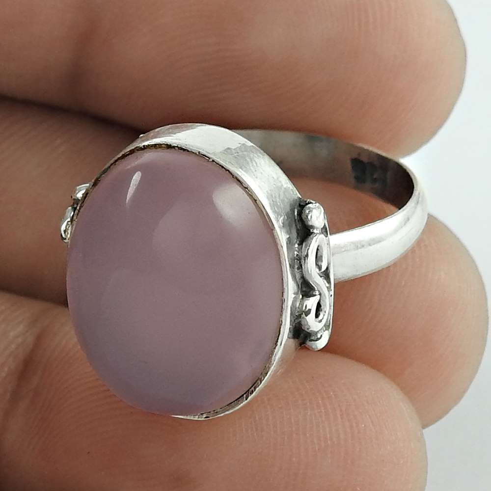 Natural Rose Quartz 925 Silver Statement Ethnic Ring Size 7 For Girls P10