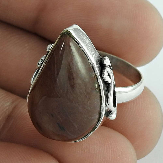 Natural Imperial Jasper 925 Silver Solitaire Tribal Ring Size 6.5 For Women D5