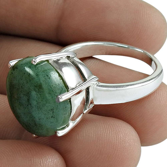 Woman Gift 925 Silver Natural Scenic Agate Solitaire Ring Size 9.5 D27