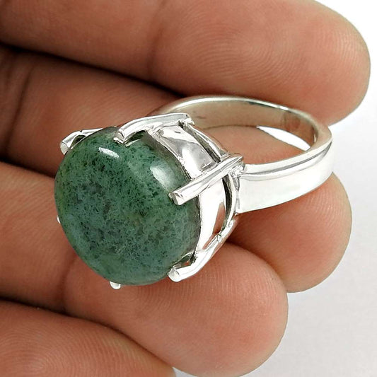 Woman Gift Natural Scenic Agate Gemstone 925 Sterling Silver Ring Size 6 K10