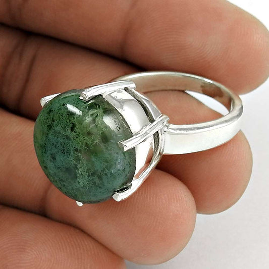 Woman Gift Natural Scenic Agate Gemstone 925 Sterling Silver Ring Size 8 L10