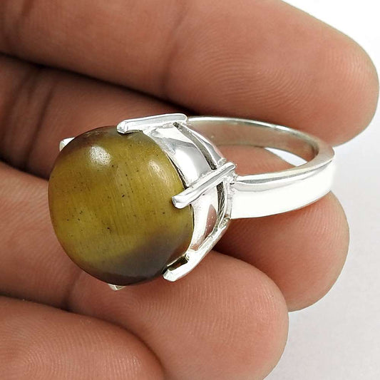 Woman Gift Natural Tiger'S Eye Band Tribal Ring Size 7 925 Silver D4