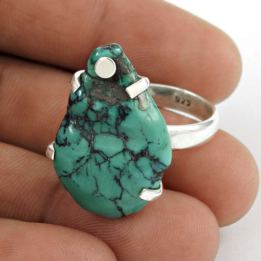 Woman Gift Gemstone Solitaire Turquoise Ring Size 7 925 Sterling Silver J27