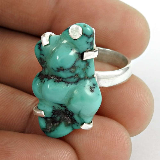 Natural Gemstone Solitaire Bohemian Turquoise Ring Size 7.5 925 Silver D5