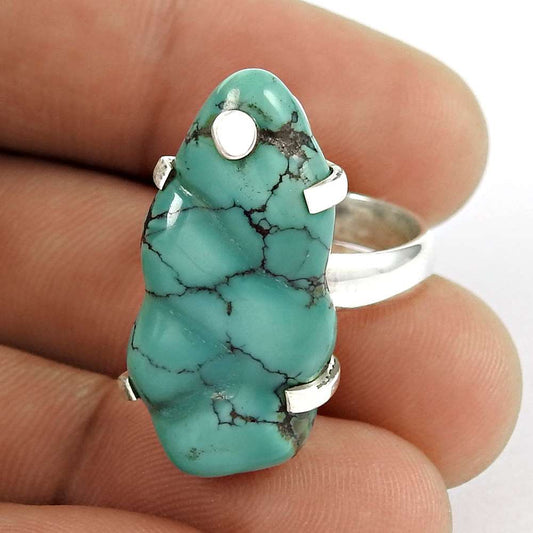 Woman Gift Natural Turquoise Solitaire Ethnic Ring Size 7 925 Silver M27