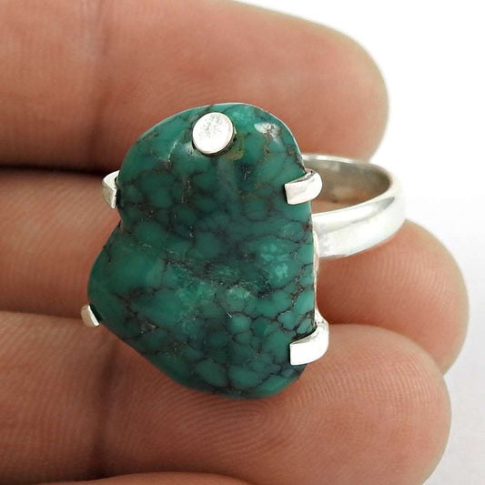 Woman Gift Natural Turquoise Cocktail Boho Ring Size 8 925 Silver T6