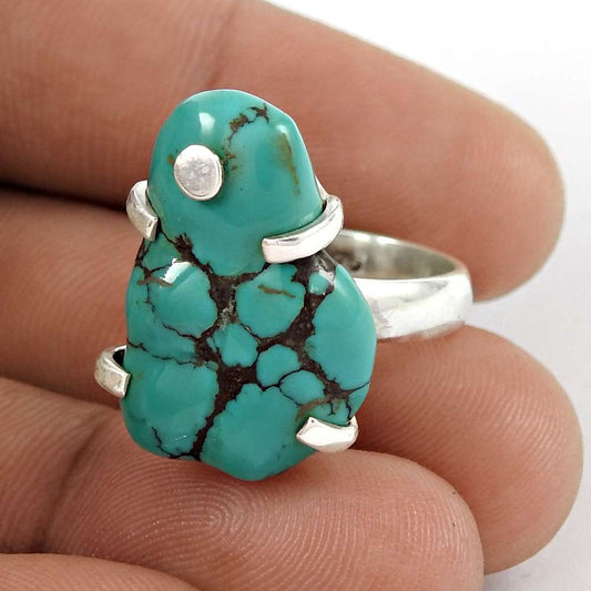 Woman Gift Turquoise Gemstone 925 Silver Solitaire Tribal Ring Size 7 O27
