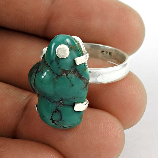 Woman Gift Turquoise Gemstone Statement Tribal Ring Size 7 925 Silver P27