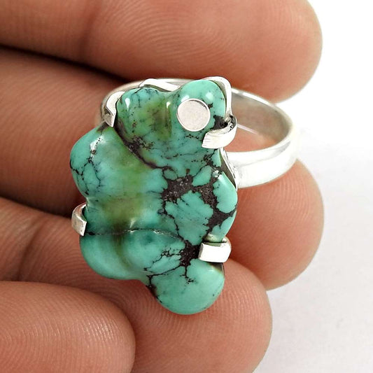 Natural Turquoise Gemstone 925 Silver Solitaire Rough Ring Size 7 For Women E28