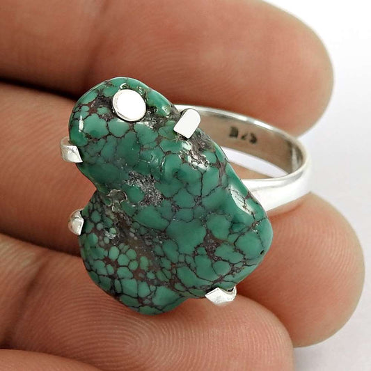 Woman Gift Turquoise Gemstone Bohemian Ring Size 7 925 Sterling Silver Q3