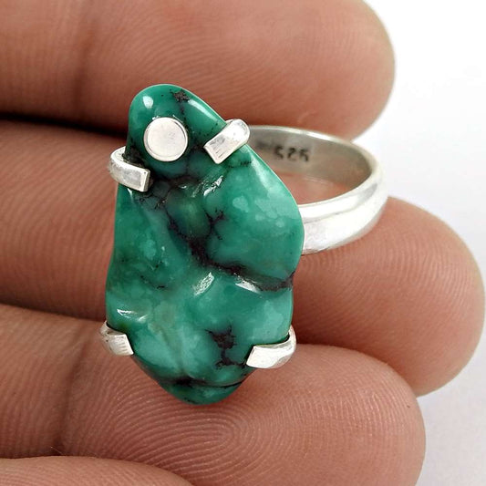 Natural Turquoise 925 Silver Cocktail Bohemian Ring Size 7 For Women M24