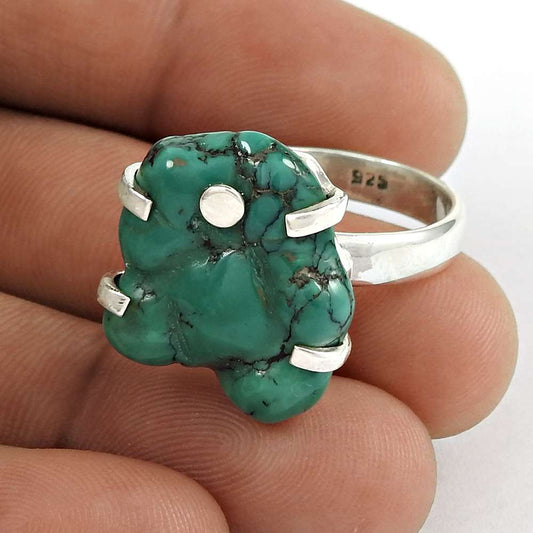 Woman Gift Cocktail Tribal Ring Size 8 925 Silver Natural Turquoise U27