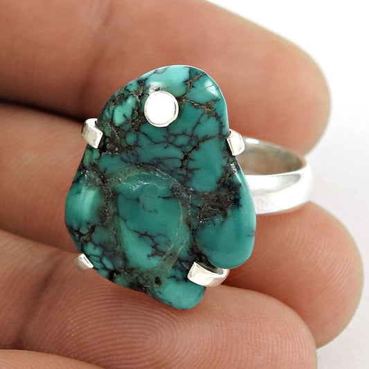 Woman Gift Natural Turquoise Statement Vintage Ring Size 7.5 925 Silver W27