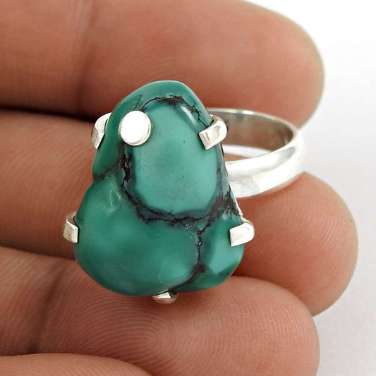 Woman Gift 925 Silver Natural Turquoise Gemstone Solitaire Ring Size 6.5 Y6