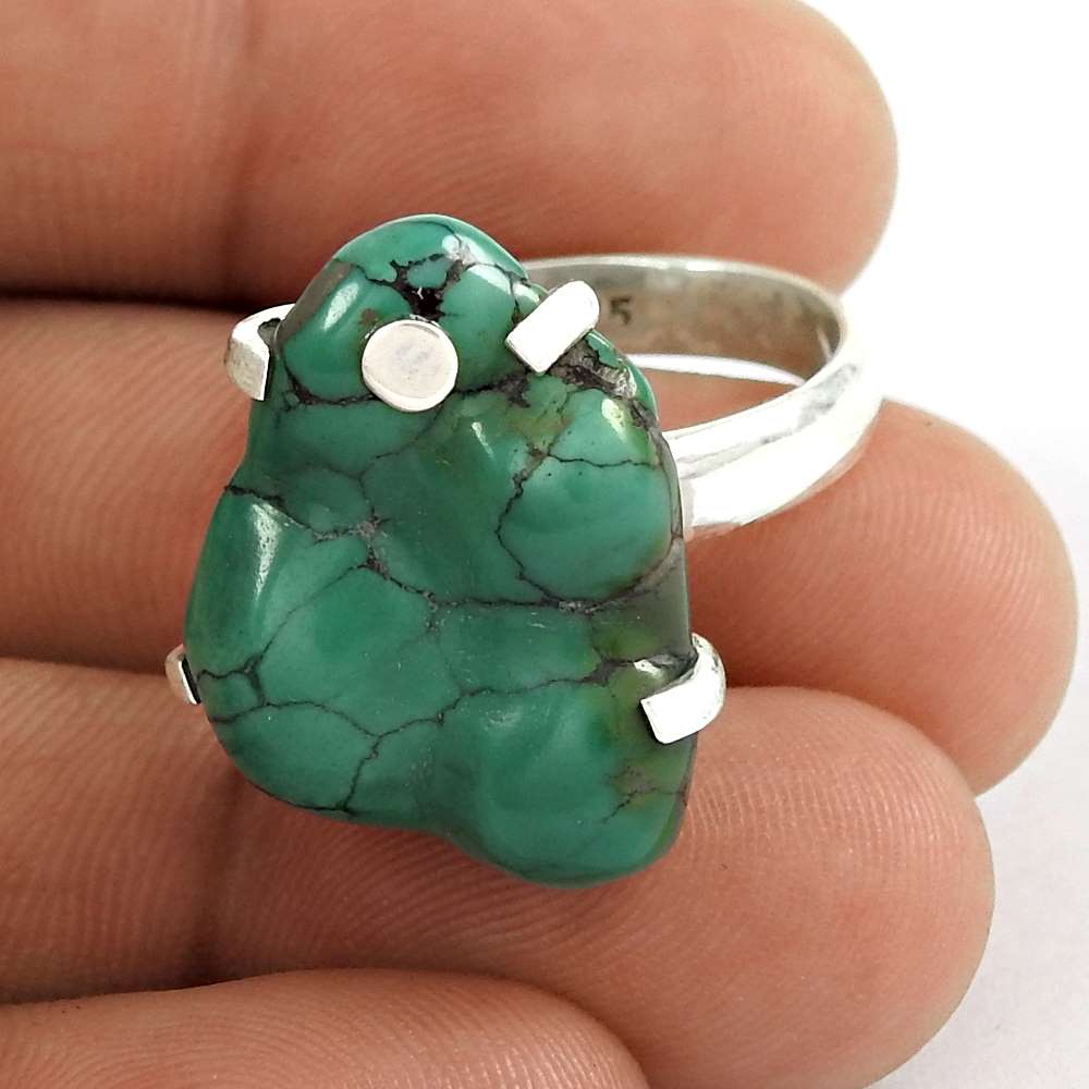 Natural Turquoise Gemstone 925 Silver Statement Ring Size 8.5 Woman Gift Z6