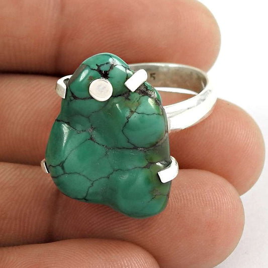 Natural Turquoise Gemstone 925 Silver Statement Ring Size 8.5 Woman Gift Z6