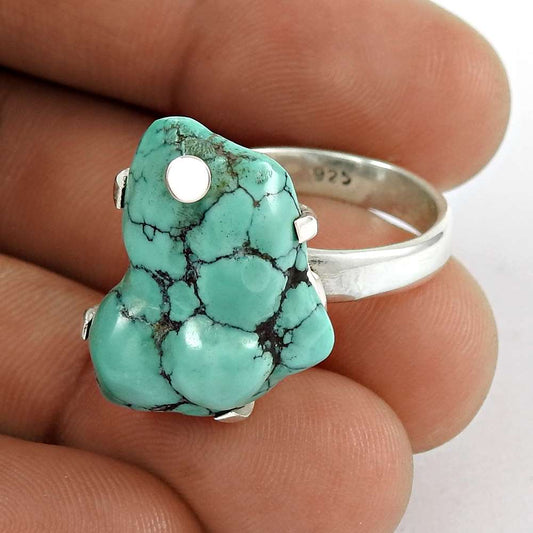 Woman Gift 925 Silver Natural Turquoise Statement Vintage Ring Size 7.5 A28