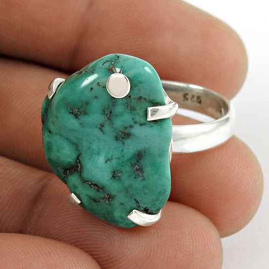 Natural Turquoise Gemstone Statement Boho Ring Size 8 925 Silver For Women A7