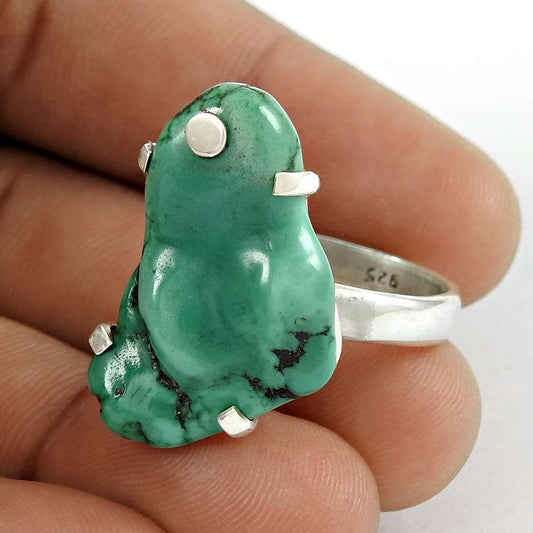 Woman Gift Turquoise Gemstone Solitaire Ring Size 8 925 Sterling Silver D28