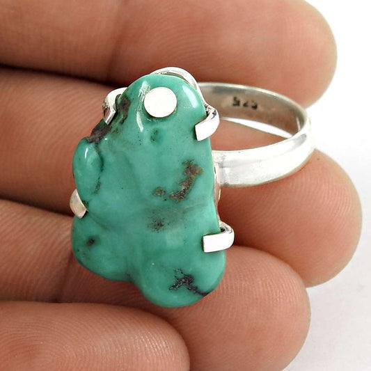 Natural Gemstone Cocktail Turquoise Ring Size 8.5 925 Sterling Silver Jewelry B7