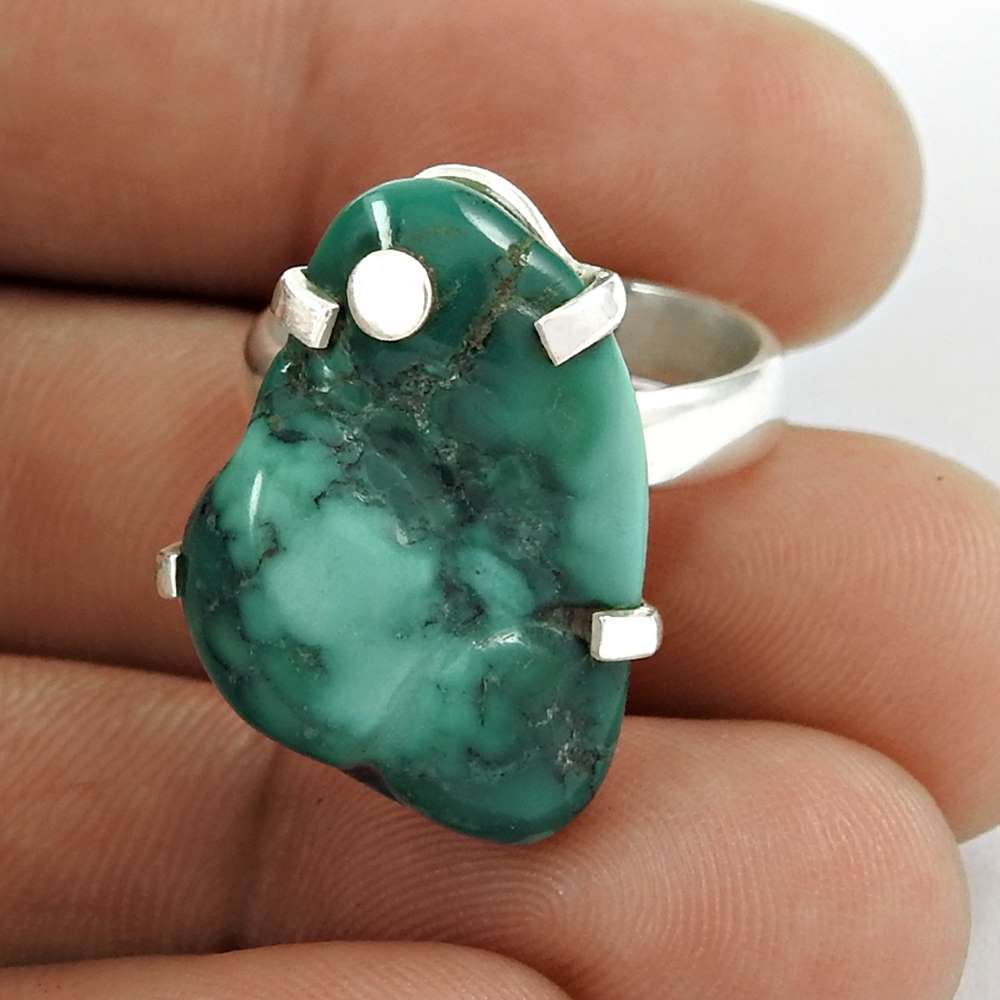 Woman Gift Turquoise Gemstone 925 Silver Statement Ethnic Ring Size 7 F28