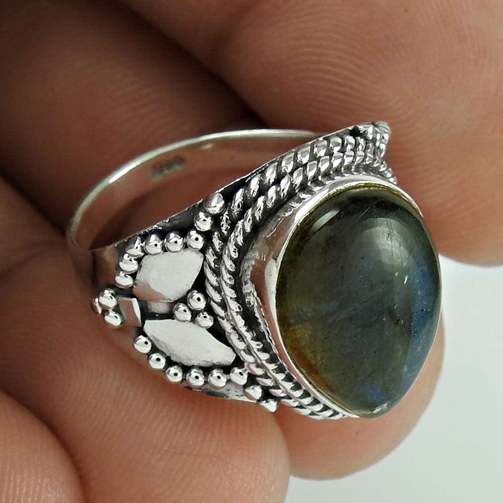 Genuine Labradorite Gemstone Silver Ring Jewellery