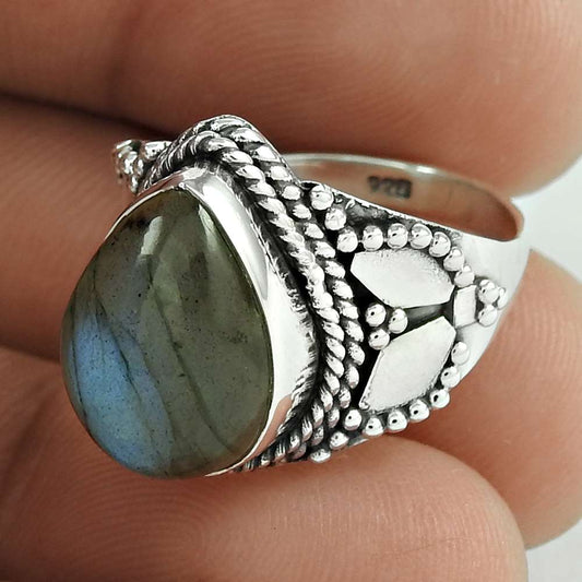 Genuine Labradorite Gemstone Silver Ring Jewellery