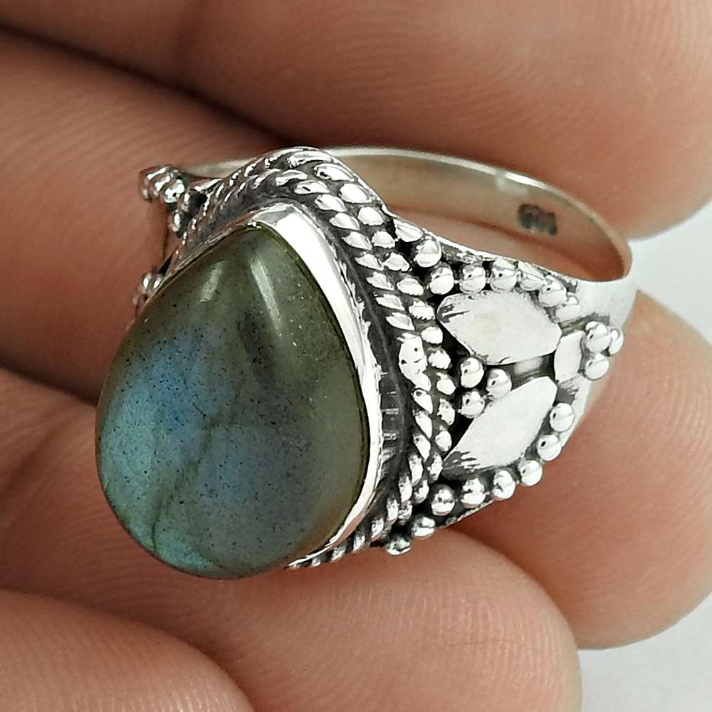 Genuine Labradorite Gemstone Silver Ring Jewellery