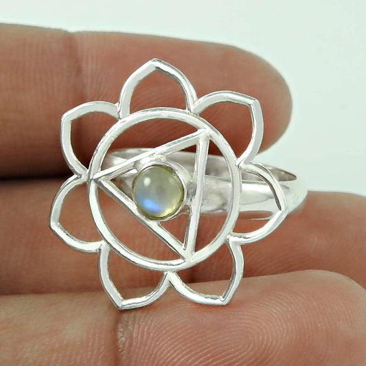 Latest Trend 925 Sterling Silver Rainbow Moonstone Gemstone Ring Vintage Jewelry C5