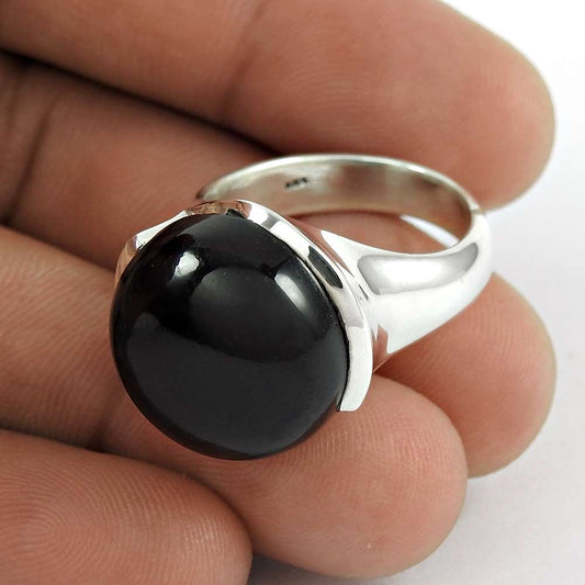 Woman Gift 925 Sterling Silver Natural Onyx Gemstone Ring Size 8 E2