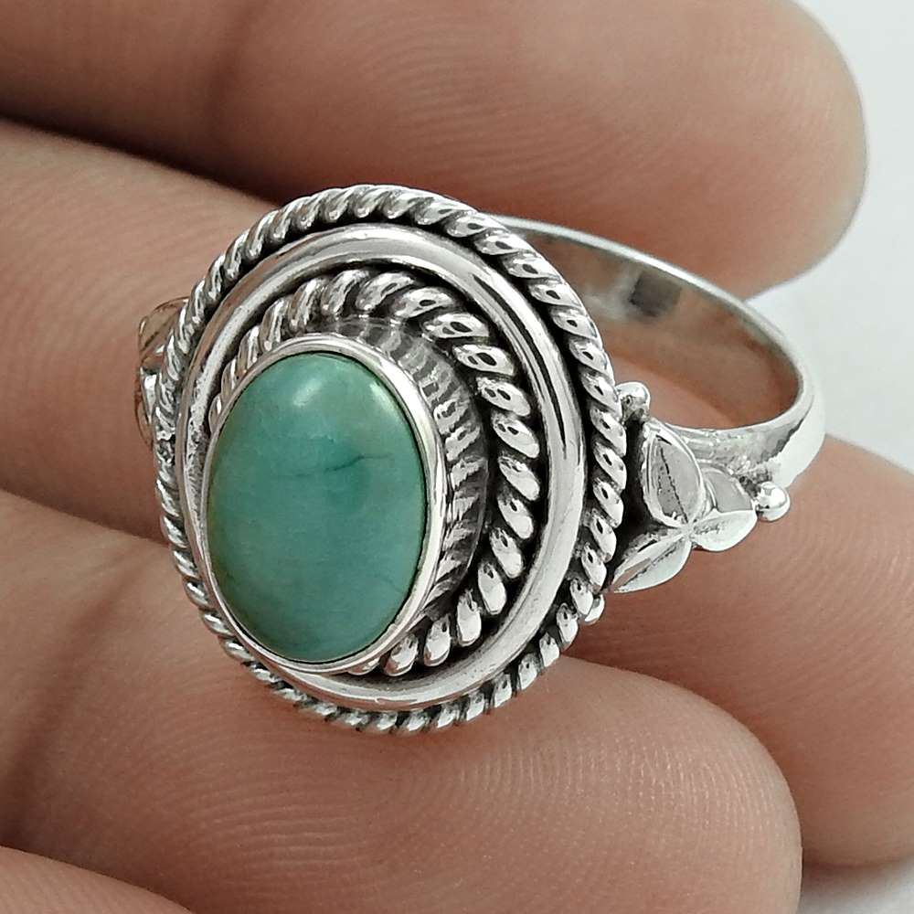 Natural Turquoise Gemstone Solitaire Ring Size 9 925 Silver Christmas Gift A14