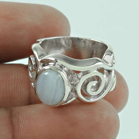 Sterling Silver Fashion Jewellery Beautiful Blue Lace Agate Gemstone Ring Fournisseur