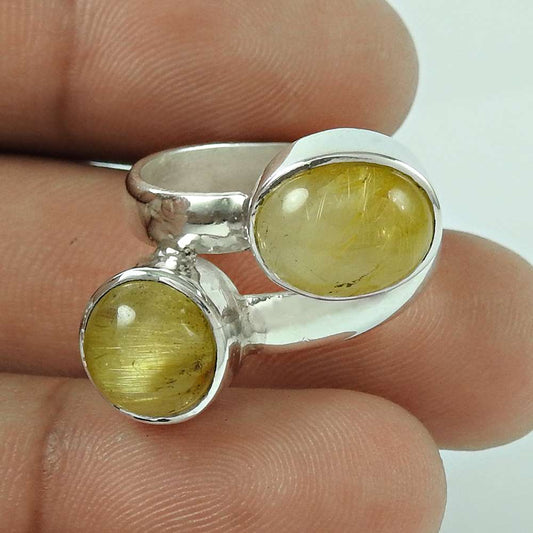 Excellent Golden Rutile Gemstone 925 Sterling Silver Vintage Ring Jewellery Exporter