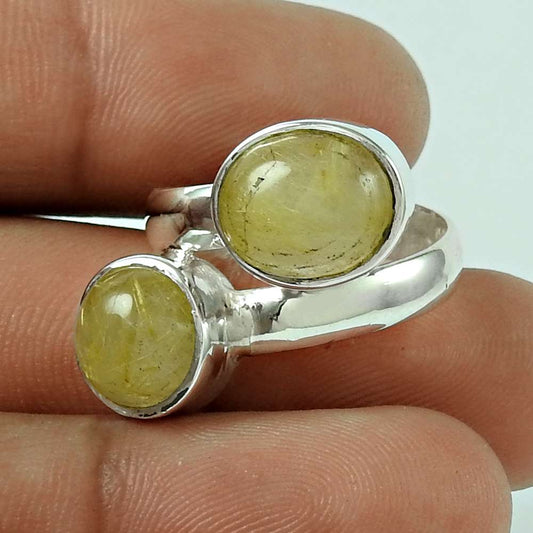 Beautiful Golden Rutile Gemstone 925 Sterling Silver Ring Jewellery