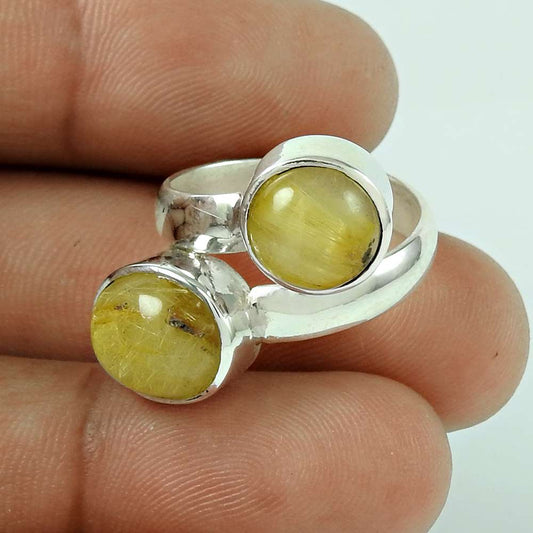 Daily Wear Golden Rutile Gemstone 925 Sterling Silver Ring Jewellery