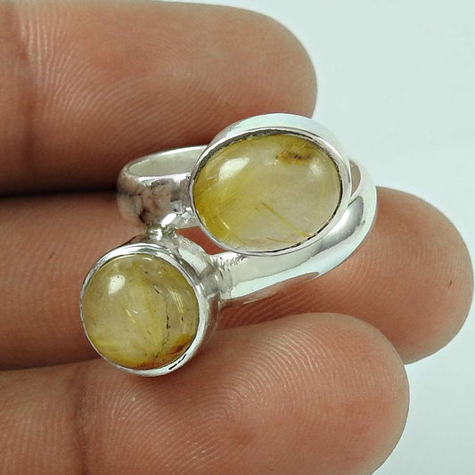 Rare Golden Rutile Gemstone 925 Sterling Silver Fashion Ring Jewellery