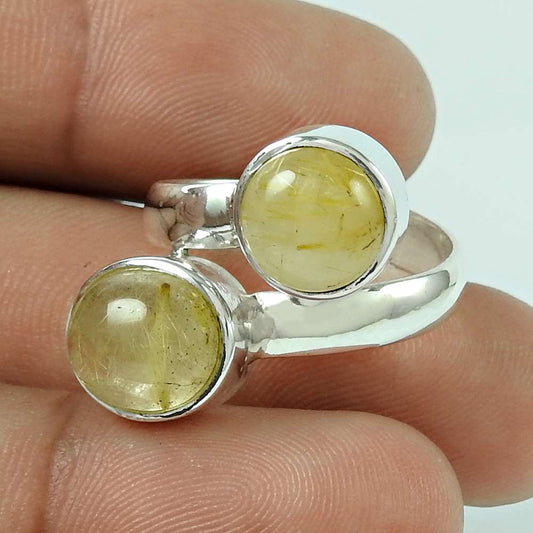 Trendy Golden Rutile Gemstone 925 Sterling Silver Ring Jewellery