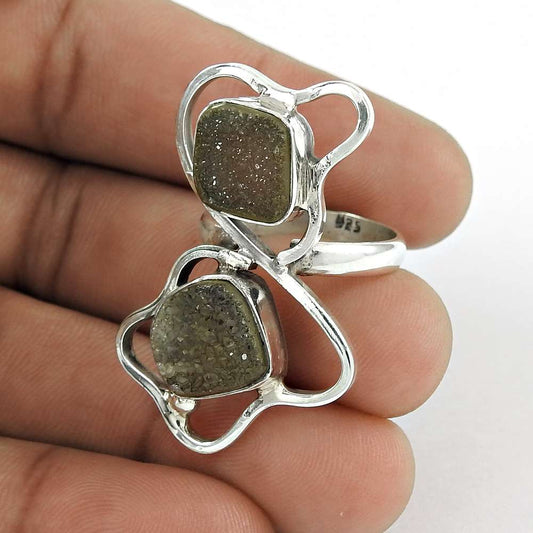 Natural Druzy Gemstone Cocktail Ethnic Ring Size 7 925 Silver For Girls C3