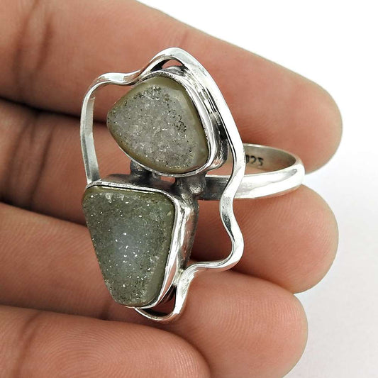 Woman Gift Natural Druzy Cocktail Ring Size 9 925 Sterling Silver A12