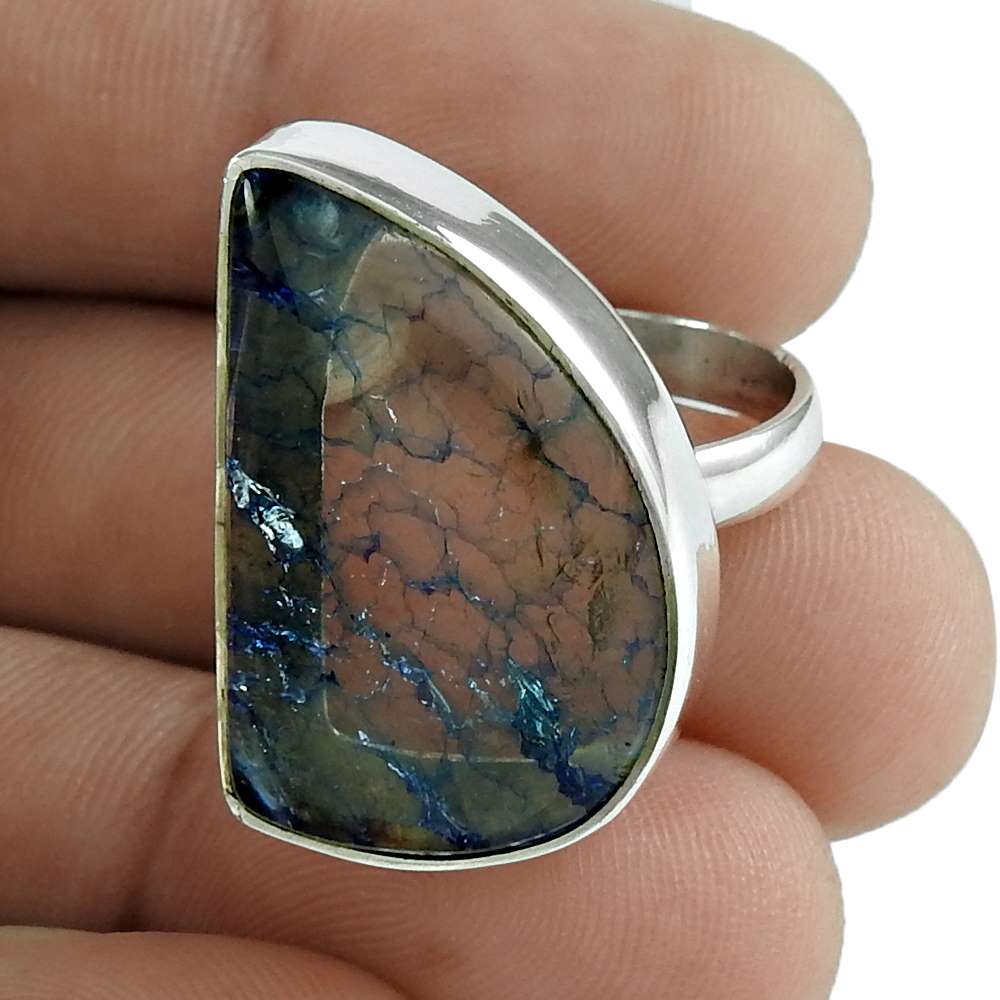 Gift For Her Natural Snake Rutile Statement Ethnic Ring Size 7.5 925 Silver D14