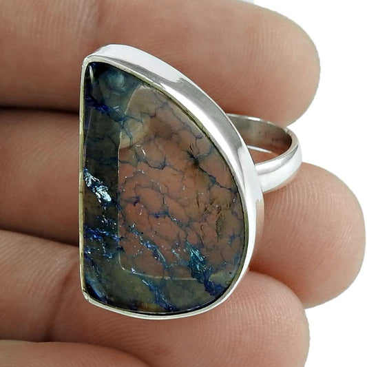 Gift For Her Natural Snake Rutile Statement Ethnic Ring Size 7.5 925 Silver D14