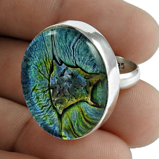 Gift For Her 925 Silver Natural Dico Glass Solitaire Boho Ring Size 6 J19