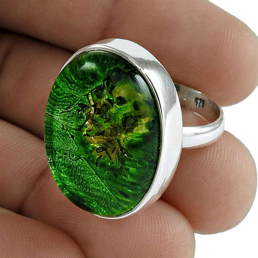Gift For Her 925 Silver Natural Dico Glass Statement Vintage Ring Size 7 N21