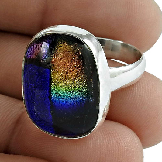 Gift For Women Statement Bohemian Ring Size 7 925 Silver Natural Dico Glass K22