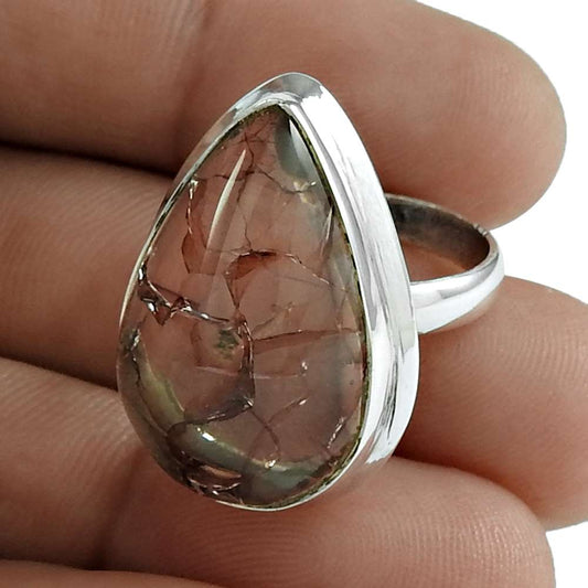 Gift For Her Natural Snake Rutile Cocktail Boho Ring Size 6 925 Silver K19