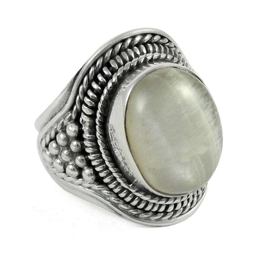 Christmas Gift 925 Sterling Silver Natural Moonstone Statement Ring Size 6 M14