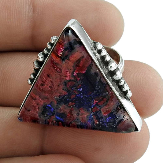 Gift For Her Natural Dico Glass Statement Ethnic Ring Size 7.5 925 Silver M25